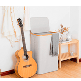 Coș de Rufe Pliabil din Bambus, cu Capac și Sac Detașabil, 100 L, 74 x 41 x 33 cm, Material Textil, Gri Deschis