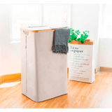 Coș de Rufe Pliabil din Bambus, cu Capac și Sac Detașabil, 100 L, 74 x 41 x 33 cm, Material Textil, Beige