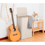 Coș de Rufe Pliabil din Bambus, cu Capac și Sac Detașabil, 100 L, 74 x 41 x 33 cm, Material Textil, Beige