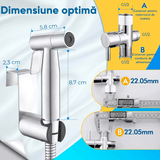 Set Duș Igienic pentru Igiena Intimă, Baterie Bideu și WC, Oțel Inoxidabil, Para + Furtun + Baterie + Agățătoare, Presiune Reglabilă, Filet G1/2, Argintiu
