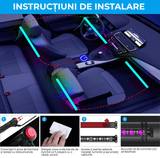 Kit Iluminare Ambientală Auto cu Bandă LED RGB și Telecomandă, 2 în 1, 4 Benzi, 16 Milioane de Culori, Sincronizare Muzicală, Personalizabil, 12V.