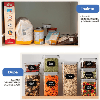Set 24 Recipiente pentru Alimente, Închidere Ermetică, Fără BPA, Etichete, Marker și Linguri