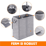 Coș de Rufe Pliabil, 2 Compartimente, 136 L, Sacii Detașabili, 55 x 77 x 35 cm, Gri