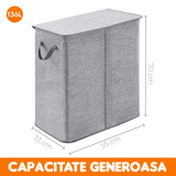 Coș de Rufe Pliabil, 2 Compartimente, 136 L, Sacii Detașabili, 55 x 77 x 35 cm, Gri