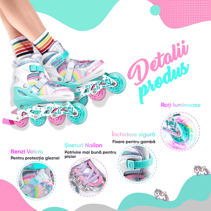 Role Reglabile L 38-41, Roți Luminoase Silicon, Rulmenți ABEC-7, Model Unicorn