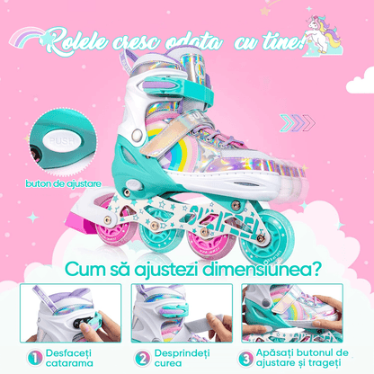 Role Reglabile L 38-41, Roți Luminoase Silicon, Rulmenți ABEC-7, Model Unicorn