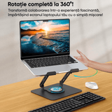 Suport Laptop Ergonomic, Reglabil, Bază Rotativă 360°, Negru