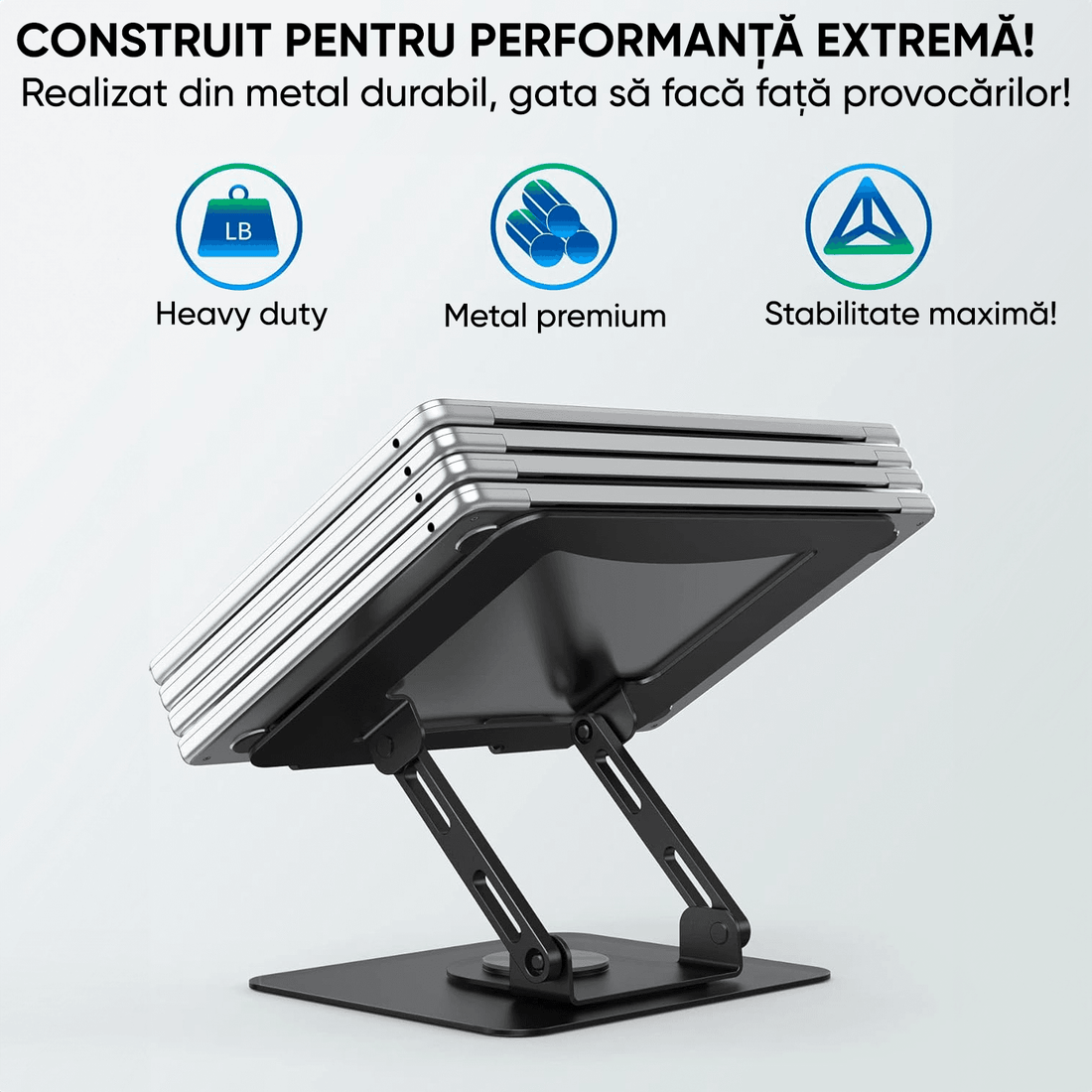 Suport Laptop Ergonomic, Reglabil, Bază Rotativă 360°, Negru