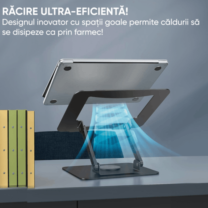 Suport Laptop Ergonomic, Reglabil, Bază Rotativă 360°, Negru