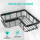 Raft de dus, etajera colt pentru baie,  pentru depozitare in bucatarie, organizator baie, set 3 bucati, Negru