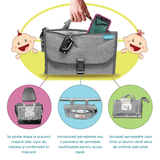 Set portabil pentru schimbat scutece, buzunar inteligent pentru șervețele, impermeabil, gri.