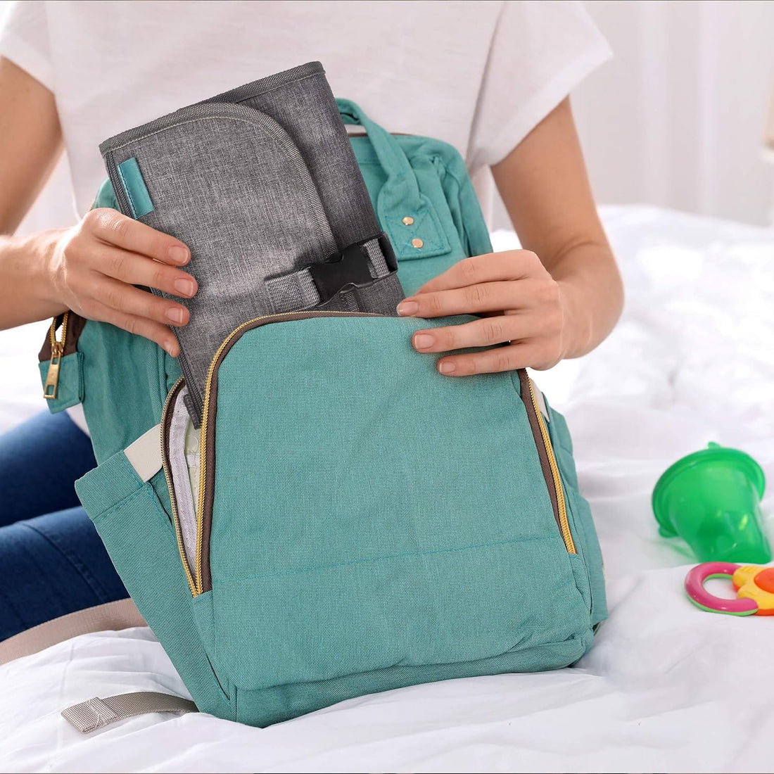 Set portabil pentru schimbat scutece, buzunar inteligent pentru șervețele, impermeabil, gri.