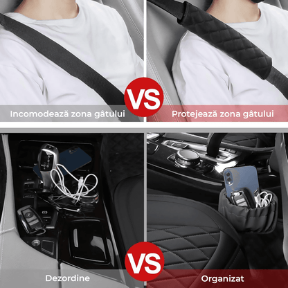 Set 2 Huse Impermeabile pentru Scaune Auto, cu Buzunar și Pernuțe pentru Centura de Siguranță, Negru