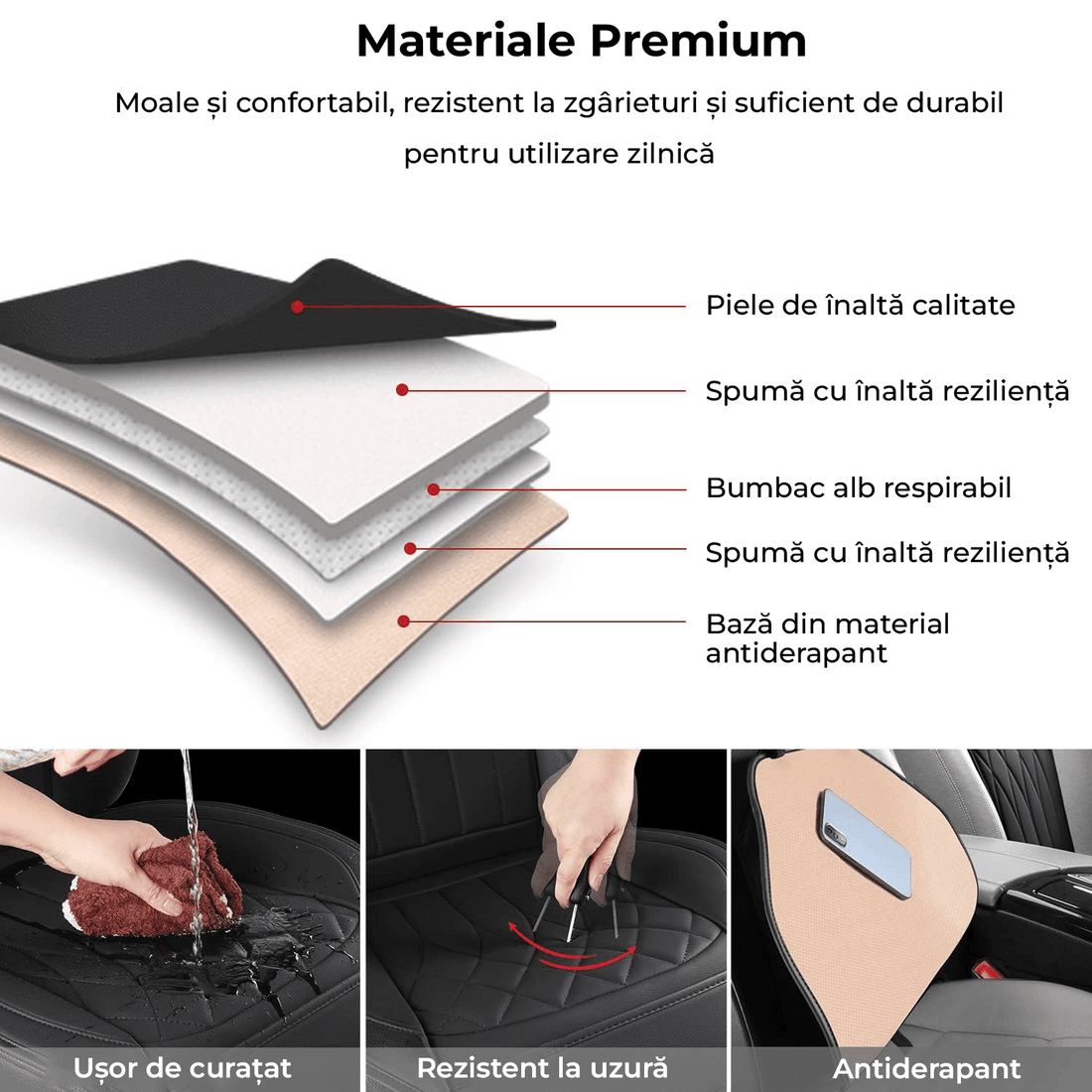 Set 2 Huse Impermeabile pentru Scaune Auto, cu Buzunar și Pernuțe pentru Centura de Siguranță, Negru