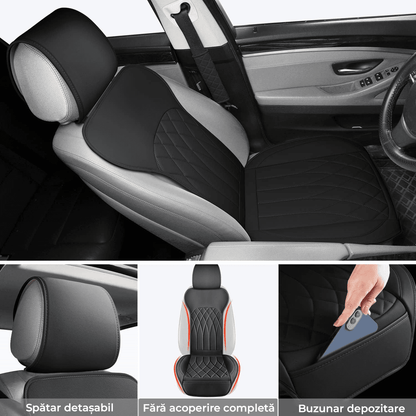 Set 2 Huse Impermeabile pentru Scaune Auto, cu Buzunar și Pernuțe pentru Centura de Siguranță, Negru