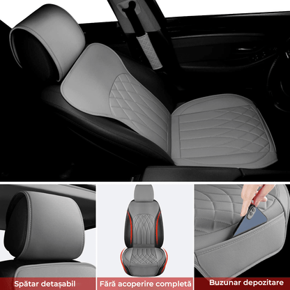 Set 2 Huse Impermeabile pentru Scaune Auto cu Buzunar și Pernițe pentru Centura de Siguranță, Gri