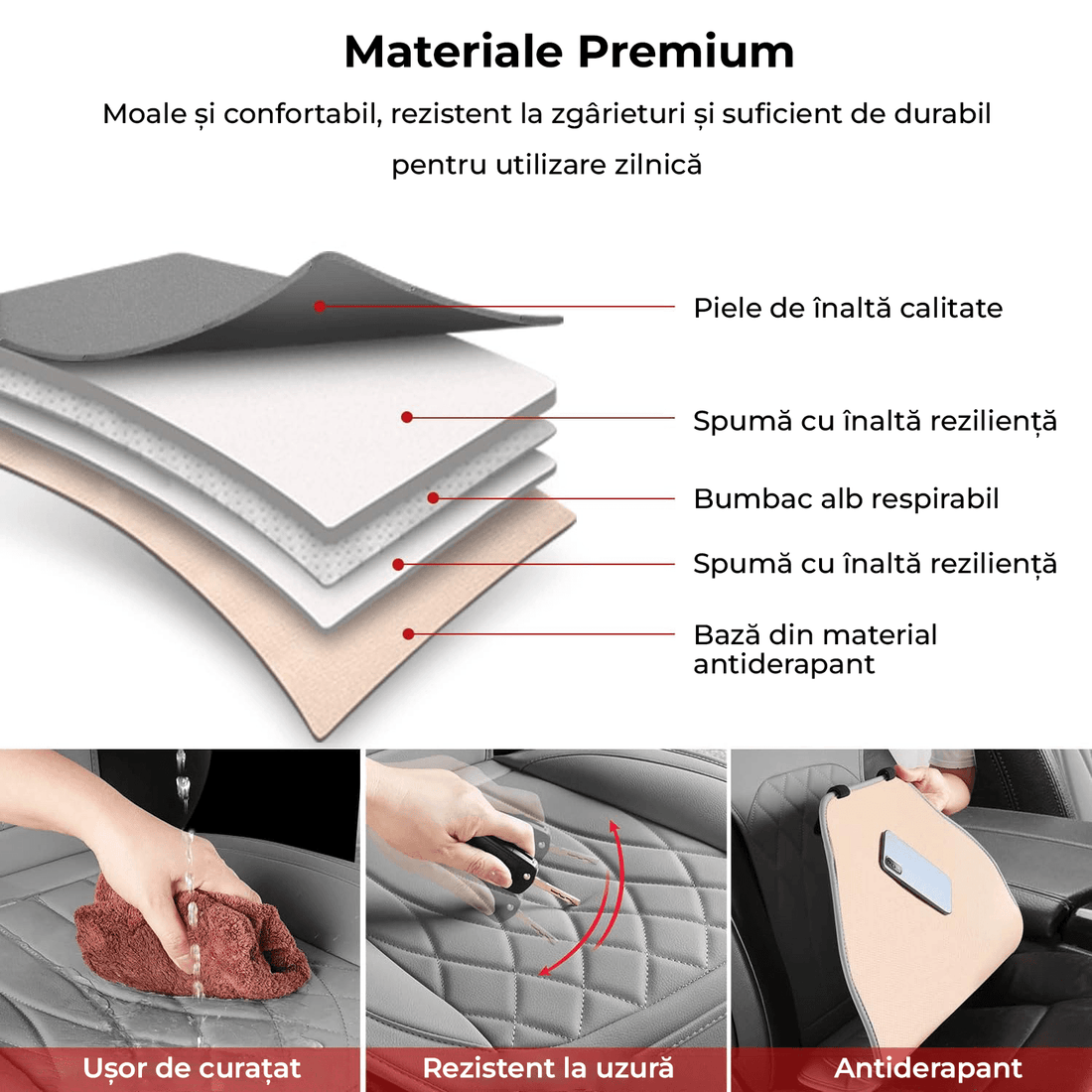 Set 2 Huse Impermeabile pentru Scaune Auto cu Buzunar și Pernițe pentru Centura de Siguranță, Gri