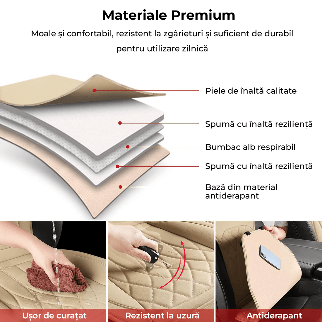 Set 2 Huse Impermeabile pentru Scaune Auto, cu Buzunar de Depozitare și Pernițe pentru Centura de Siguranță, Beige