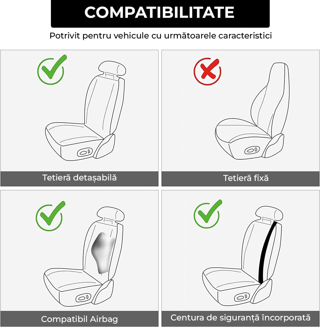 Set 2 Huse Impermeabile pentru Scaune Auto, cu Buzunar de Depozitare și Pernițe pentru Centura de Siguranță, Beige