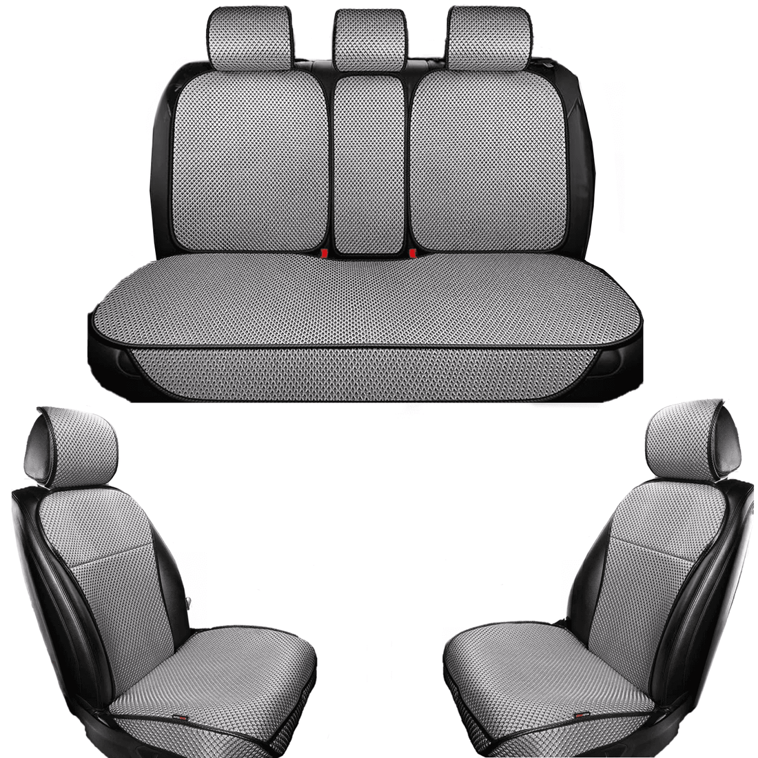 Set Complet Huse pentru Scaune Auto, Fata și Spate, Elegante și Respirabile, Compatibile Airbag, Gri