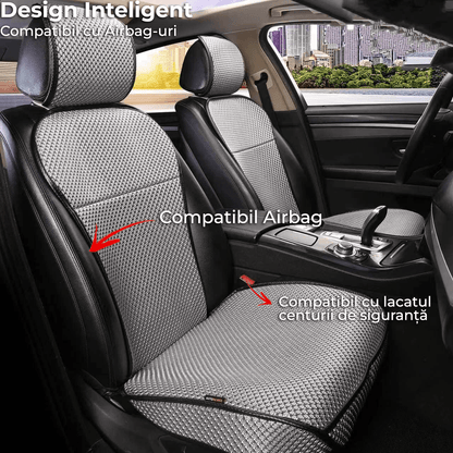 Set Complet Huse pentru Scaune Auto, Fata și Spate, Elegante și Respirabile, Compatibile Airbag, Gri
