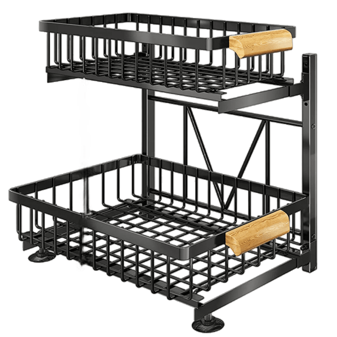 Organizator Bucătărie-Baie, Raft Metalic 2 Nivele cu Coșuri Culisante, Negru