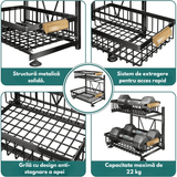 Organizator Bucătărie-Baie, Raft Metalic 2 Nivele cu Coșuri Culisante, Negru