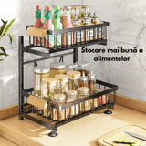 Organizator Bucătărie-Baie, Raft Metalic 2 Nivele cu Coșuri Culisante, Negru