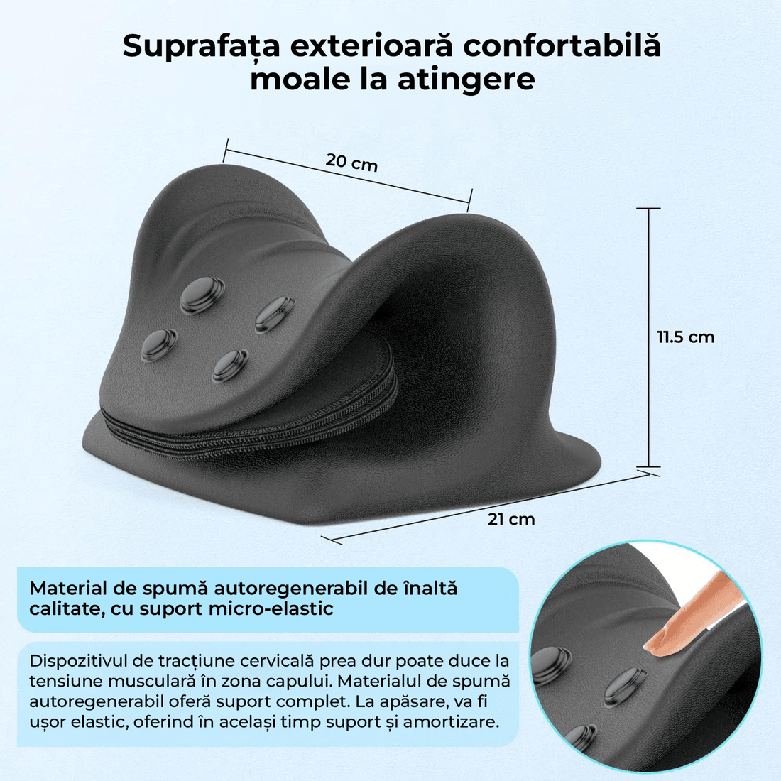 Perna Relaxantă pentru Gât și Umeri, Reglabilă cu Pernă de Aer, Masaj și Tracțiune Cervicală, Neagră