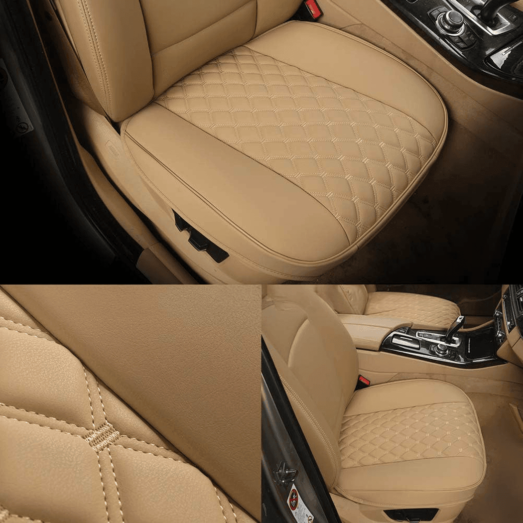 Husa scaun auto, universala, 54 x 53 cm, ofera protectie pentru sezut scaun fata, anti-alunecare, model matlasat, piele PU, design elegant cu buzunar pentru depozitare, Bej