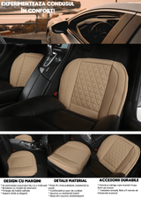 Husa scaun auto, universala, 54 x 53 cm, ofera protectie pentru sezut scaun fata, anti-alunecare, model matlasat, piele PU, design elegant cu buzunar pentru depozitare, Bej