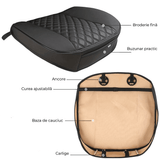 Husă Auto Universală 51 x 52 cm, Anti-Alunecare, Piele PU Matlasată, Design Elegant cu Buzunar de Depozitare, Negru.