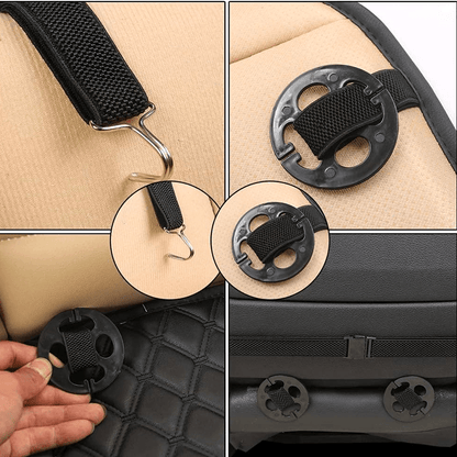Husă Auto Universală 51 x 52 cm, Anti-Alunecare, Piele PU Matlasată, Design Elegant cu Buzunar de Depozitare, Bej.
