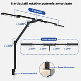 Lampă de Birou Ultra-Wide cu 3 Bare LED, Pliabilă, Clema Metalică, 3000K-6500K, Intensitate Reglabilă, 5 Trepte Temperatură Culoare