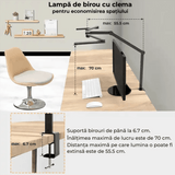 Lampă de Birou Ultra-Wide cu 3 Bare LED, Pliabilă, Clema Metalică, 3000K-6500K, Intensitate Reglabilă, 5 Trepte Temperatură Culoare
