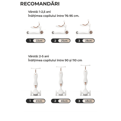 Trotinetă Copii 2 în 1 cu Șezut, Roți Luminoase, 1-5 Ani, 60 kg, Alb.