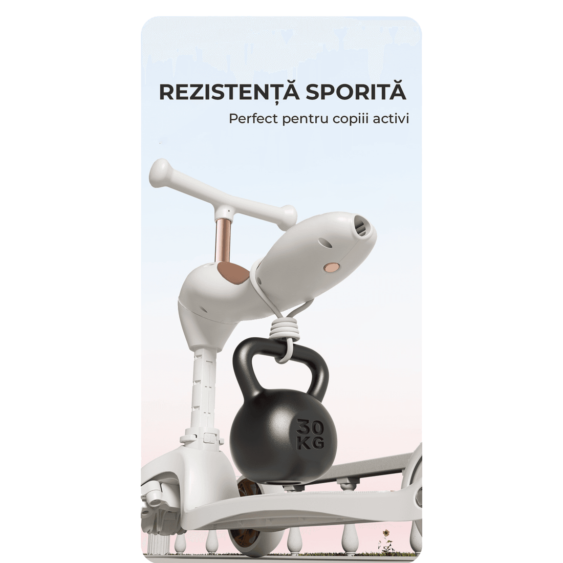 Trotinetă Copii 2 în 1 cu Șezut, Roți Luminoase, 1-5 Ani, 60 kg, Alb.