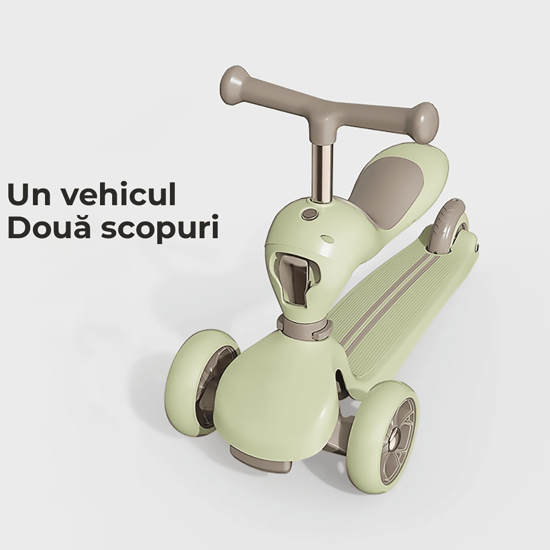 Trotinetă Copii 2 în 1 cu Șezut, Roți Luminoase, 1-5 Ani, 33 kg, Alb