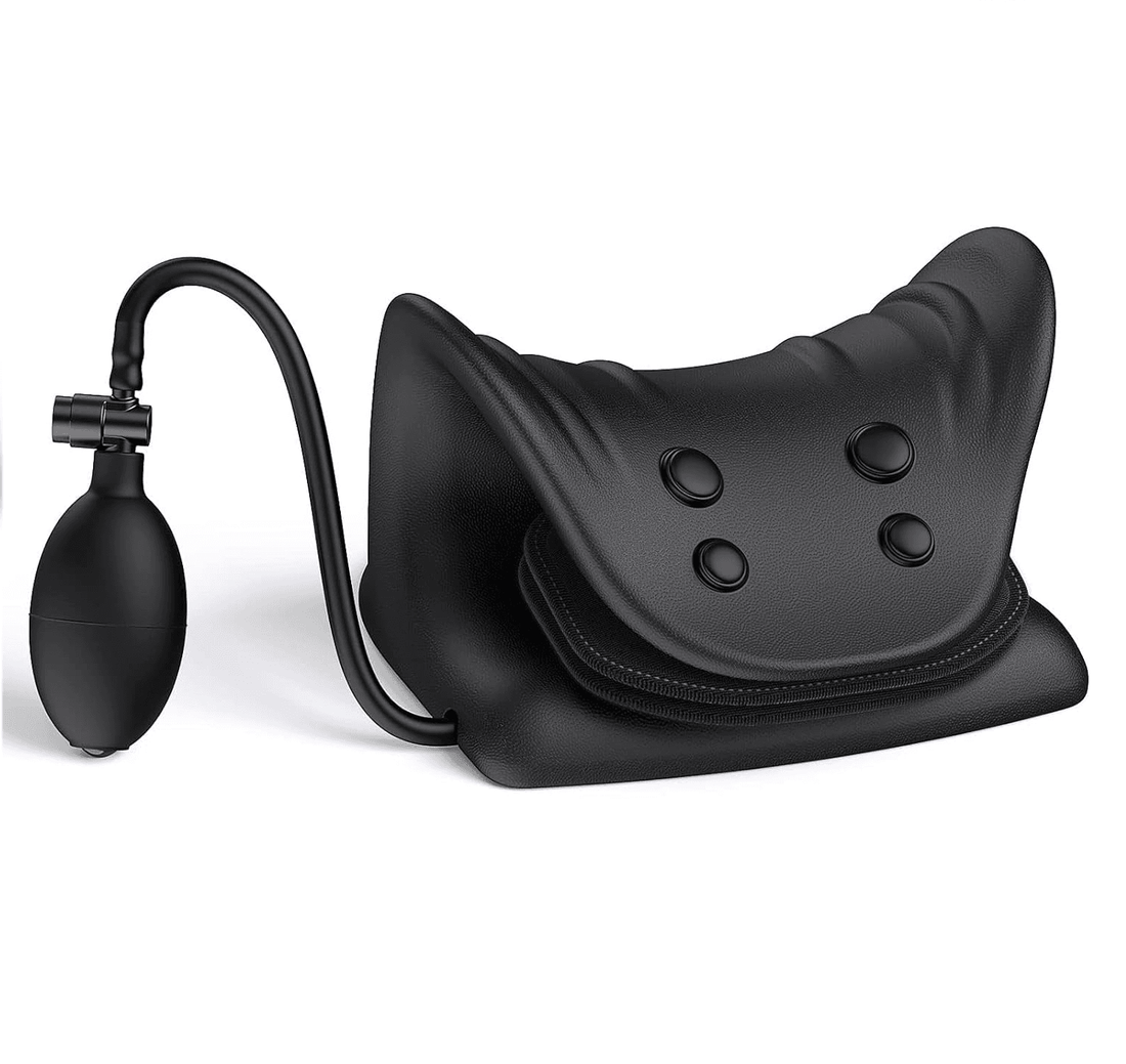 Perna Relaxantă pentru Gât și Umeri, Reglabilă cu Pernă de Aer, Masaj și Tracțiune Cervicală, Neagră