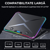 Cooler Gaming RGB Laptop, 15.6-17.3", 9 Trepte, LED, LCD, 2 USB, Negru