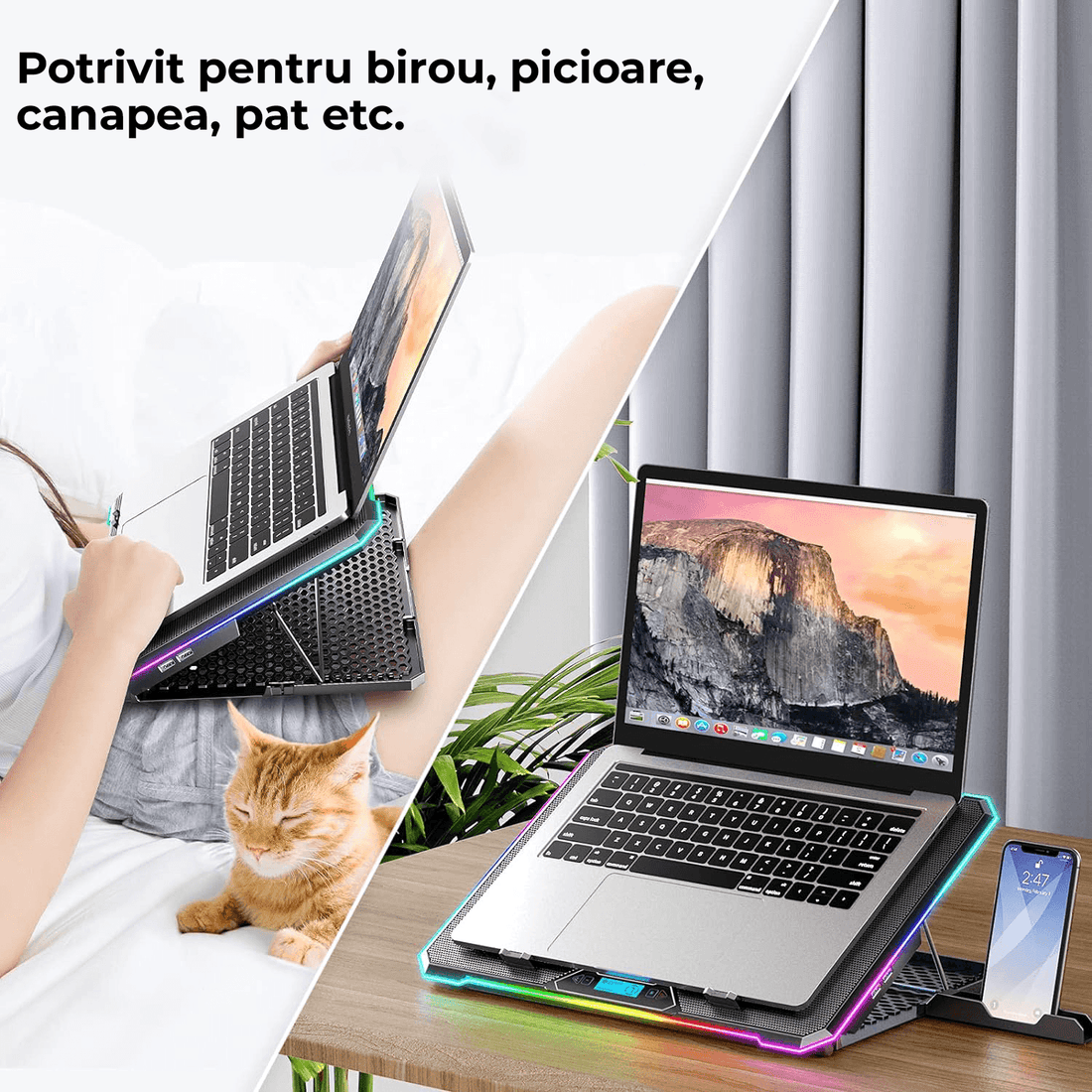 Cooler Gaming RGB Laptop, 15.6-17.3", 9 Trepte, LED, LCD, 2 USB, Negru