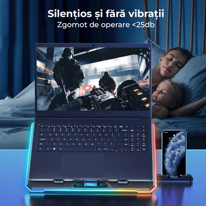 Cooler Gaming RGB Laptop, 15.6-17.3", 9 Trepte, LED, LCD, 2 USB, Negru