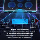 Cooler Gaming RGB Laptop, 15.6-17.3", 9 Trepte, LED, LCD, 2 USB, Negru