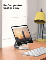 Suport Tableta Birou Reglabil, Compatibil iPad Pro 9.7/10.5/12.9, Air, Mini 4/3/2, Argintiu