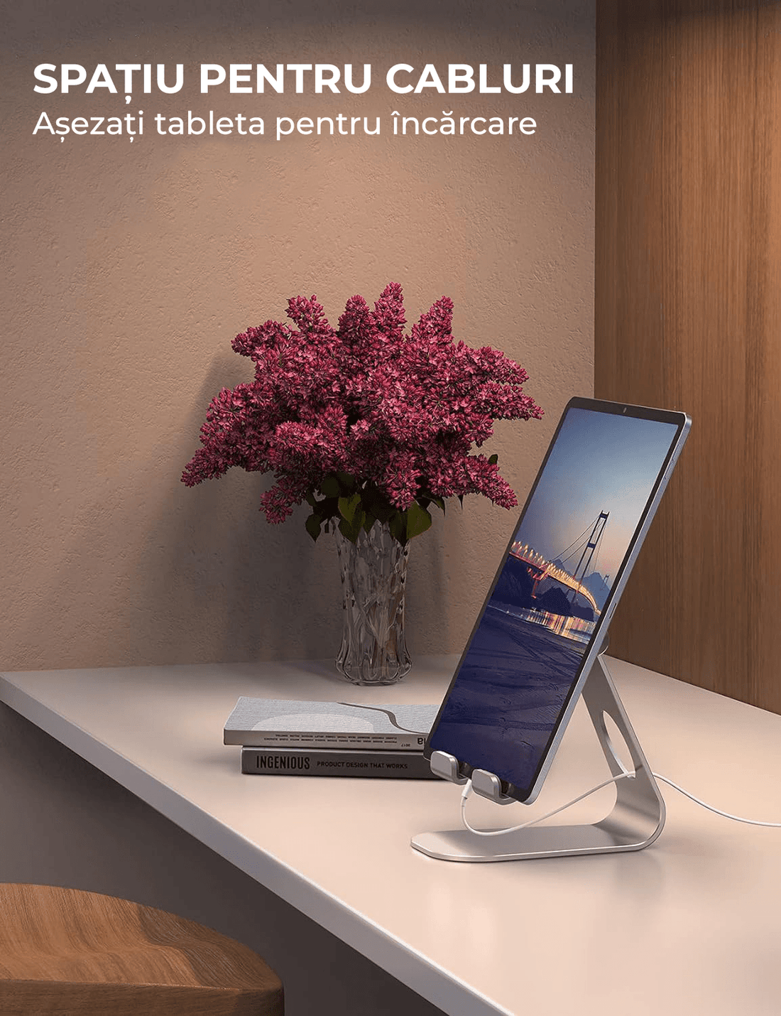 Suport Tableta Birou Reglabil, Compatibil iPad Pro 9.7/10.5/12.9, Air, Mini 4/3/2, Argintiu