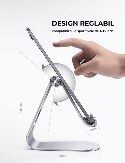 Suport Tableta Birou Reglabil, Compatibil iPad Pro 9.7/10.5/12.9, Air, Mini 4/3/2, Argintiu