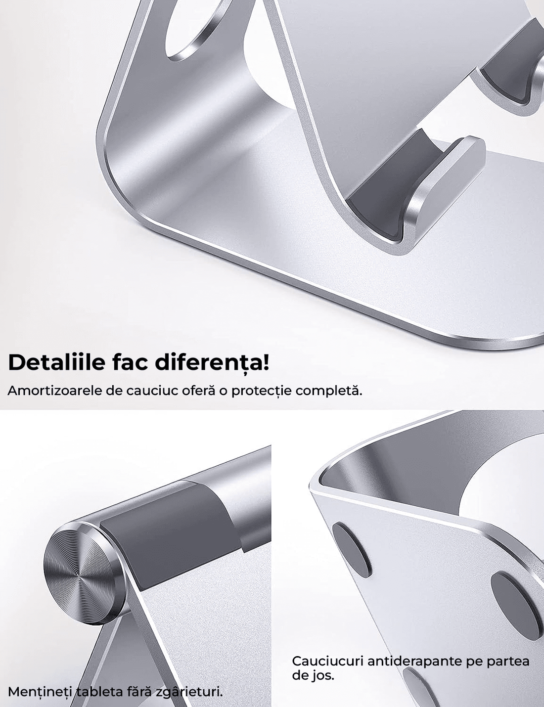 Suport Tableta Birou Reglabil, Compatibil iPad Pro 9.7/10.5/12.9, Air, Mini 4/3/2, Argintiu
