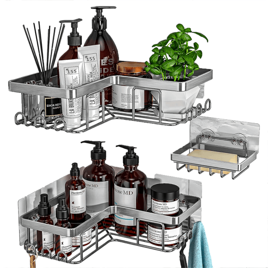 Raft de Duș Colț, Set 3 Bucăți, Oțel Inoxidabil, Argintiu