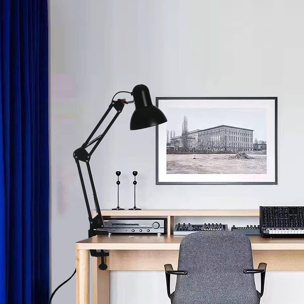 Lampă Birou cu Braț Reglabil, Design Versatil, Prindere cu Clemă, Negru