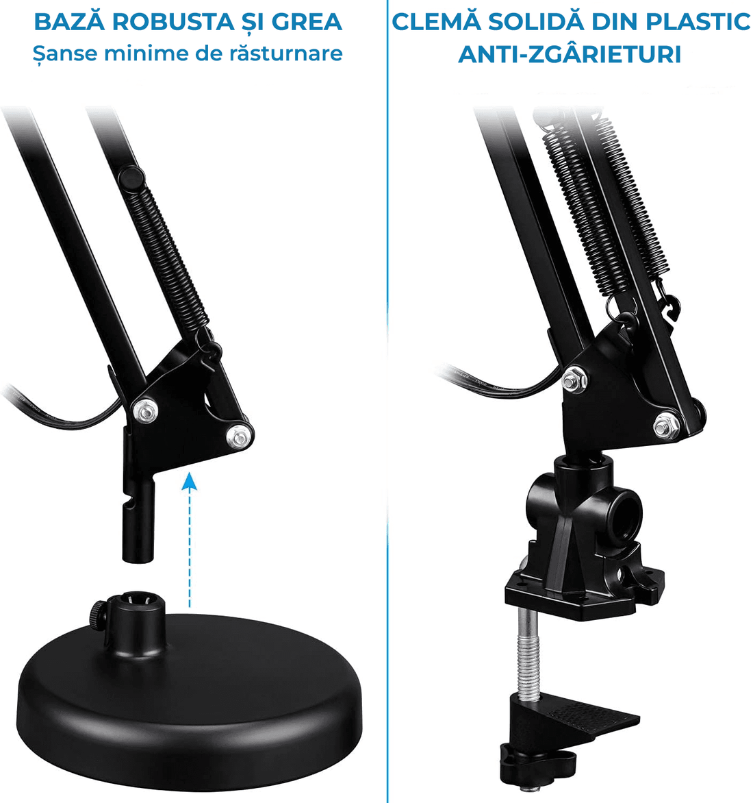 Lampă Birou cu Braț Reglabil, Design Versatil, Prindere cu Clemă, Negru